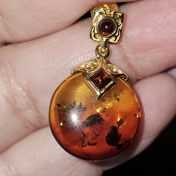 Baltic Amber & Garnet Drop Earrings, 925 Silver, NWT - Picture 5 of 6